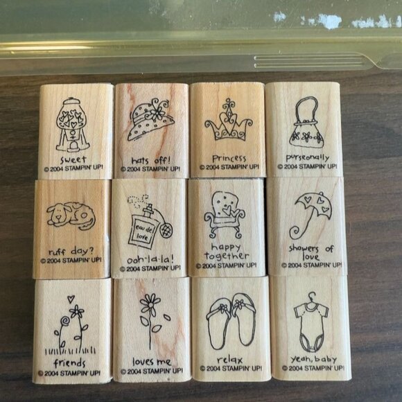 Stampin Up! A Little Love Rubber Stamp Set Of 12 Wood-Mounted Crafting Supplies - Picture 2 of 12